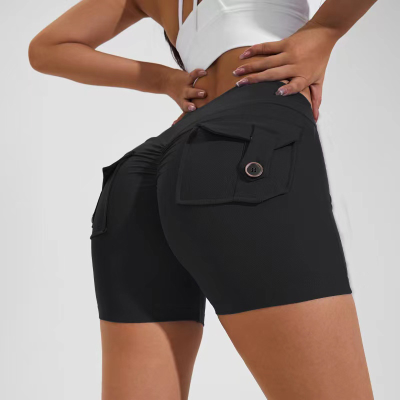 High Waist Hip Lifting Shorts With Pockets - Gymtrix